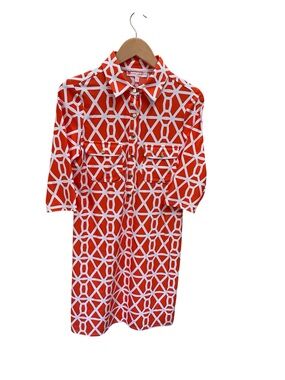 Jude Connally Megan Dress in Orange / White Chain Geo Print Size Small